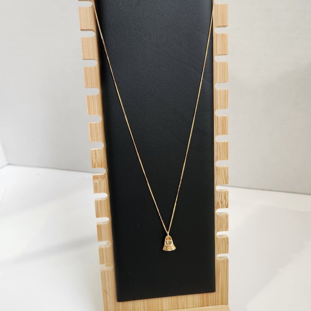 [SOLD] 1980's 14k Textured Gold Moveable Bell w/ Real Diamond Pendant Necklace - Picture 3 of 15